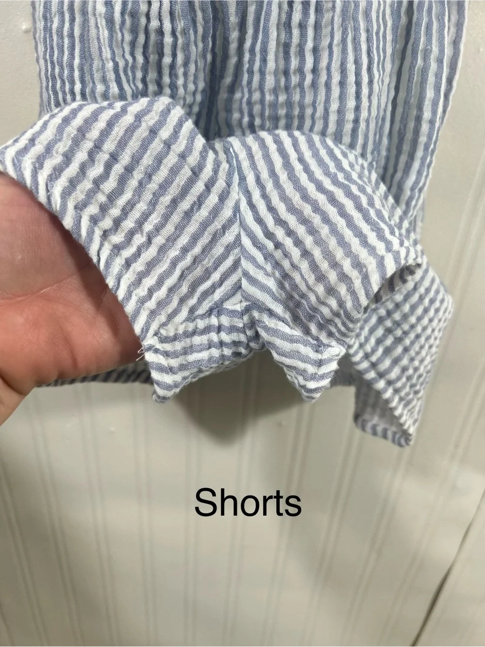 Gerber Light Blue & White Striped Seersucker Romper with Ruffle Straps